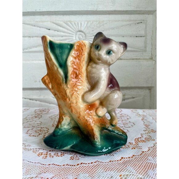 Vintage 1950s Royal Copely Ceramic Cat Climbing Tree Vase - Picture 9 of 10